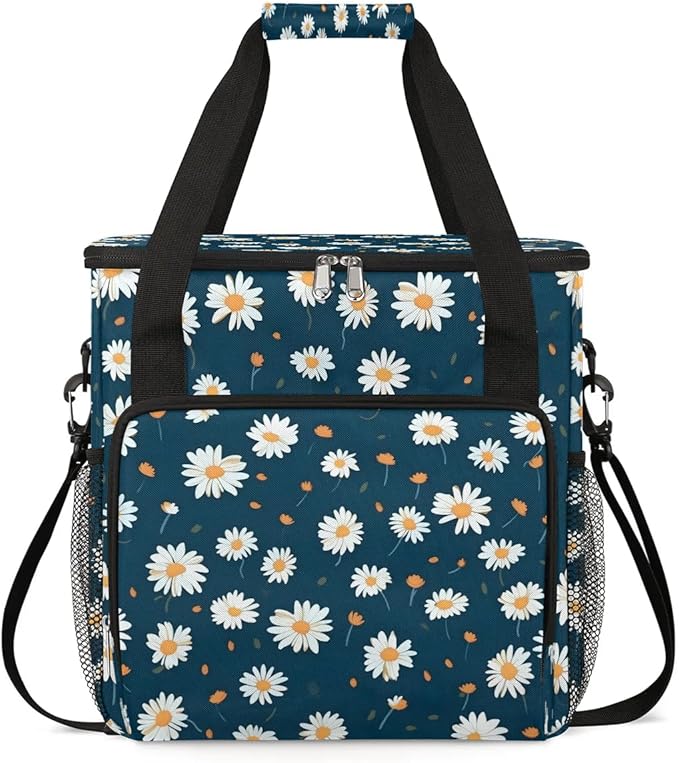 Daisy Floral Printed Coffee Maker Travel Bag for K-Mini or K-Mini Plus Single Serve Coffee Brewer Portable Storage Tote Case for Tarvel