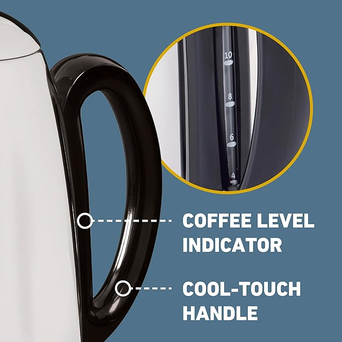 West Bend Electric Percolator Classic Style Coffee Maker with Heat Resistant Handle Base and Detachable Cord with Stainless Steel Stem and Basket 12-Cup Silver