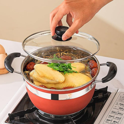 12 Piece Stainless Steel Cookware Set Kitchen Aid Non Toxic with Bakelite Handle and Visual Lid Cooking Pots and Pans Set Induction Compatible Includes Stockpot Milk Pot Fry Pans
