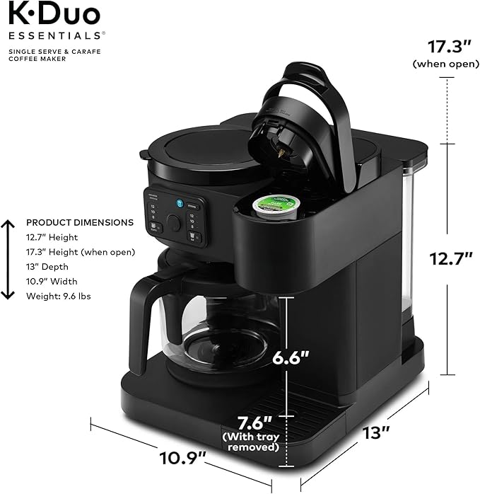 Hot &amp Iced Single-Serve Kcup Pod Coffee Maker with 12-Cup Carafe 72oz Water Reservoir Brew Over Ice Strong Brew Multiple Sizes Programmable Compact Coffee Machine for Home &amp Office (Blac