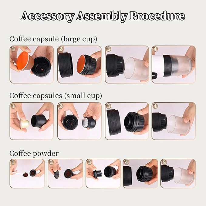 Portable Electric Espresso Machine 3 in 1 Travel Coffee Maker for Camping 15 Bar Self Heating Car Coffee Maker Capsules Coffee Machine for Camping Hiking Office