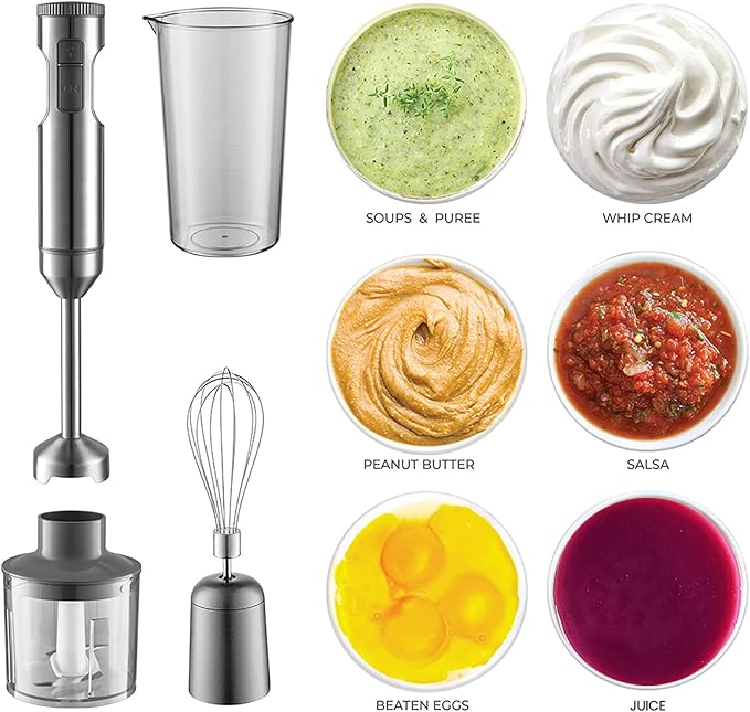 Handheld Stick Blender Electric Stick Immersion Mixer with Whisk &amp Food Chopper Powerful 1000W Motor and 304 Stainless Steel Blade Delicately Mixing for Making Smoothies Soups Juices