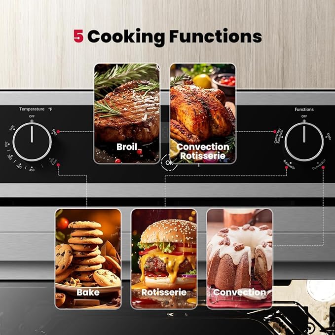 GASLAND 24 Inch Gas Wall Oven ETL Certified Natural Gas Oven Built-in Single Wall Oven with Bake Broil Rotisserie Functions Digital Timer and Convection Fan 120V Cord Plug Stainless Steel