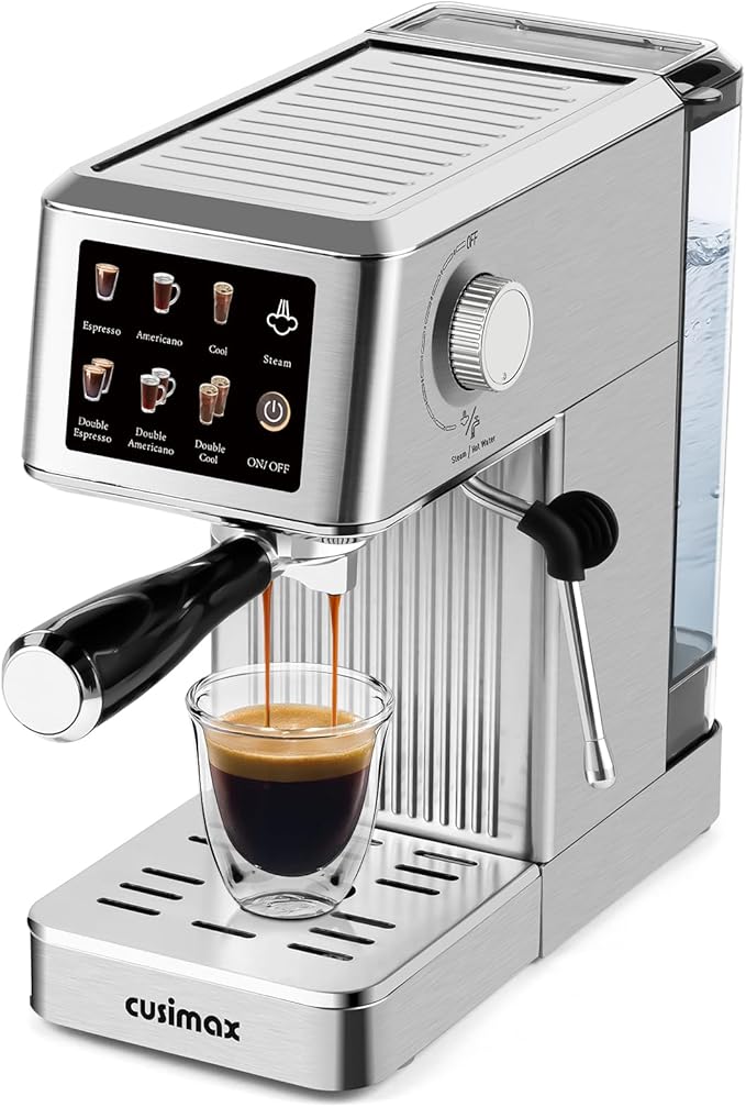 CUSIMAX Espresso Machine 20Bar Compact Coffee Machine with Powerful Steam Wand for Latte &amp Cappuccino Stainless Steel Espresso Maker with 34oz Remevable Water Tank
