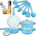 7-Piece Non-Stick Aluminum Cookware Set - Pots and Pans Pot &amp Pan Sets Nonstick with Lids for Frying Boiling Stewing &amp Sauteing (Blue)