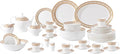 Lorren Home Trends 57 Piece Bone China Dinnerware Set Gold Greek Key Design Service for 8