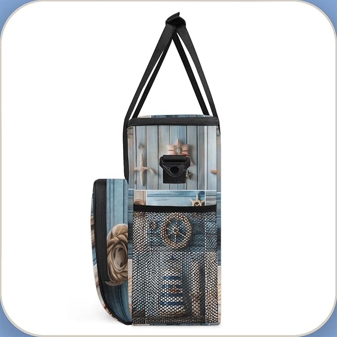 Ocean Beach Theme Travel Coffee Maker Carrying Bag Large Organizer Storage Tote Bag Insulated Reusable Cooler Grocery Bags