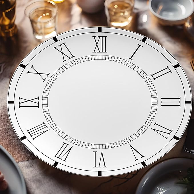 12 Piece Roman Clock Pattern Porcelain Dinnerware Set Luxury Dishes Set for 6 Dishwasher Safe Great for Party Wedding Housewarming and Hotel