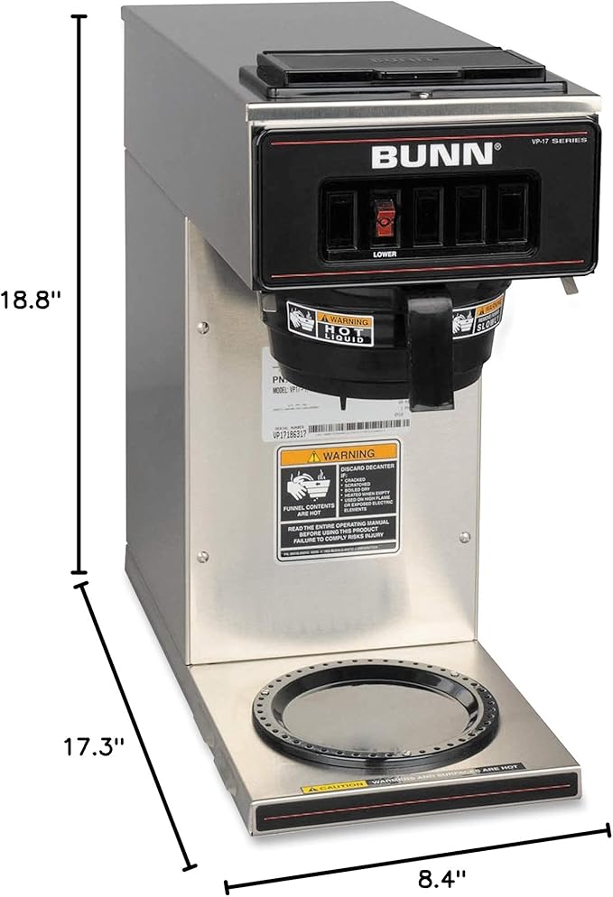 BUNN 13300.0001 VP17-1SS Pourover Coffee Brewer with 1-Warmer Stainless Steel Silver Standard