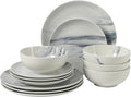Gibson Home Cloudlight 12 Piece Plates and Bowls Dishes Blue and White - Decorated Porcelain Ceramic Dinnerware Set - Service for 4
