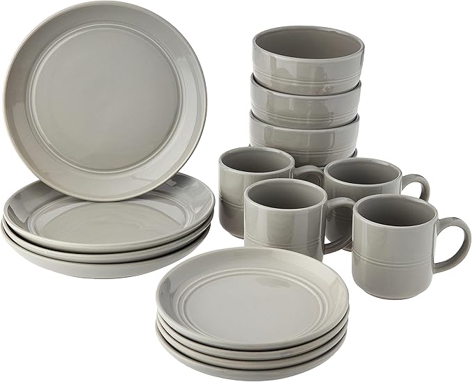 DINNERSET 16PCS GREY STONEWARE RIDGE