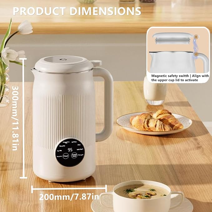 Quiet Multifunctional 8-in-1 Soy &amp Soybean Milk Maker 40oz Almond Milk Maker and Nut Milk Maker with Delay Start and Keep Warm for Family Homemade Oats Soy Milk Smoothies Self-Cleaning.