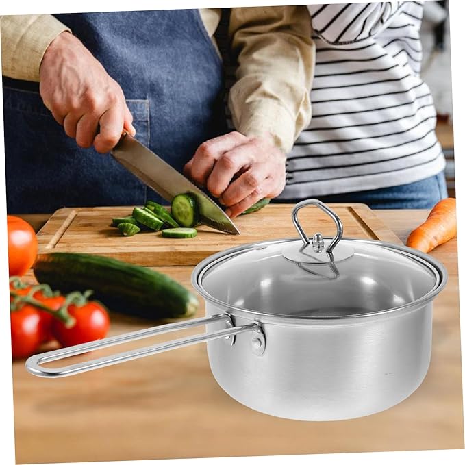 Healifty Stainless Steel Cookware Set with Soup Pot Milk Pot Frying Pan Thick Bottom for Quick Heating with Comfortable Steel Handles for Efficient Kitchen Cooking