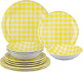 UPware 12 Piece Gingham Melamine Dinnerware Sets Outdoor Dishes Set Plates and Bowls Sets Service for 4 Yellow