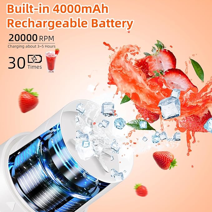 Portable Blender for Shakes and Smoothies: Travel Blender16 Oz Mini Blender with 6 BladesUSB Rechargeablefor Making Fresh Juice Convenient for Travel and Sports
