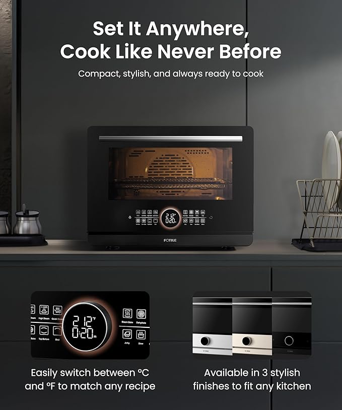 FOTILE HYZK32-E3-B ChefCubii 1.1 cu. ft. 4-in-1 Combi-Steam Oven with Steam-Bake Air Fry Convection Dehydrator Functions and 50 Preset Menus Black