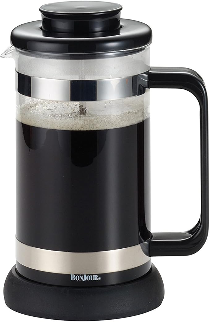 BonJour Coffee Borosilicate Glass French Press with Coaster &amp Scoop 33.8-Ounce Riviera Black