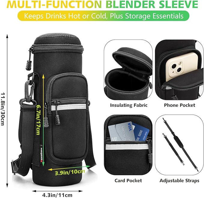 Portable Blender with Insulated Carrying Case &amp Recipe Book for Shakes and Smoothies 20 OZ Personal Juicer Electric Protein Shaker Bottle Mini Small Blender Cup with USB-C Rechargeable Travel L