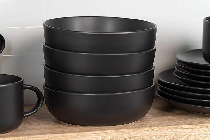 10 Strawberry Street Wazee Matte Coupe Dinnerware Set 16 pc Black