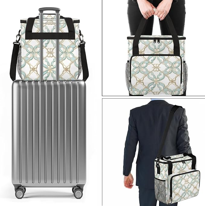 Green Mandala Coffee Maker Carrying Bag Ethnic Aztec Travel Storage Bag Compatible with K-Mini or K-Mini Plus Single Serve Coffee Brewer Carrying Case with Multiple Pockets &amp Shoulder Strap