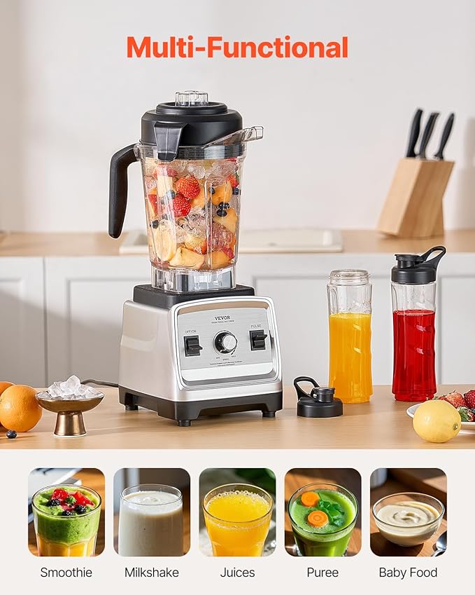 VEVOR Blender for Smoothies 85 oz 1400W Professional Blender with Powerful Motor Multi-Functional Food Processing with 2 Cups for Smoothie/Milkshake/Juice Fits for Kitchen