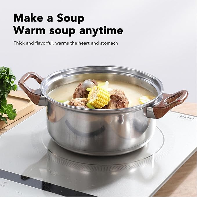 Wood less Steel Pots Pans Set Cookware Set with Glass Lids Multifunctional Pots Pans for Frying Boi Cooking Soup Handle for Comable