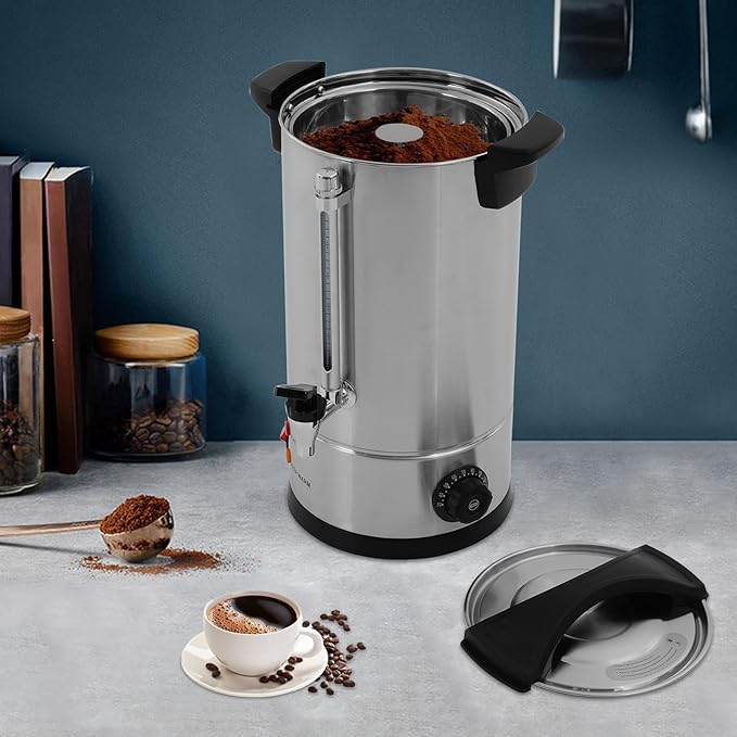 Commercial Coffee Urn 110V Coffee Percolator Commercial Coffee Maker Stainless Steel Coffee Maker Hot Water Beverage Dispenser Electric Coffee Urn For Catering Wedding Party (25L/6.60Gal)