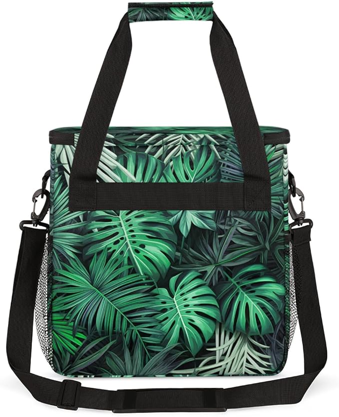 Tropical Foliage Coffee Maker Carrying Bag Portable Travel Storage Tote Bag Compatible with K-Mini or K-Mini Plus Single Serve Coffee Brewer Carrying Case with Multiple Pockets &amp Shoulder Strap