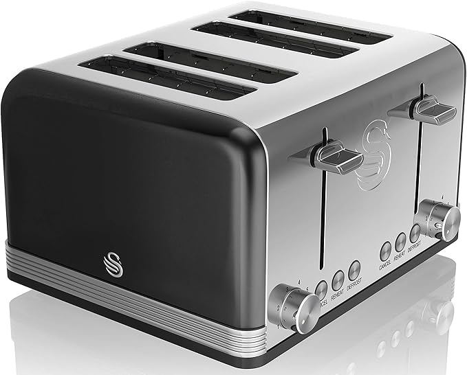Swan ST19020BN Retro 4 Slice Toaster Black
