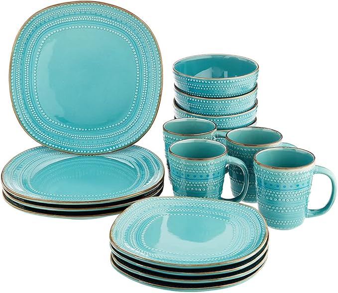 American Atelier 16-Piece Stoneware Modern Round Dinnerware Set | Gift Set Includes Dinner Plates Salad Plates Bowls Mugs - Stoneware Dinnerware Set