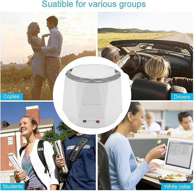 24V 1.6L Multifunctional Electric Rice Cooker Mini Travel Food Steamer Portable Meal Heater Food Warmer for Both Home And Trucks To Cook Rice Porridge Nutritious Eggs Warm Dishes (White)