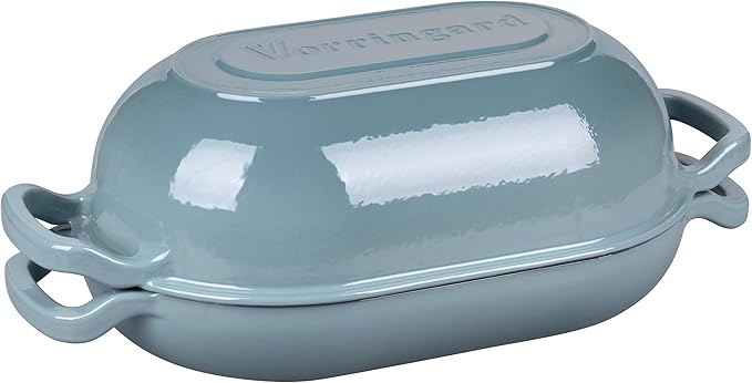 Enameled Cast Iron Sourdough Bread Oven Dutch Oven Loaf Cast Iron Bread Pan for Homemade Bread Baking Meatloaf Pan with Lid 5QT Sea Salt