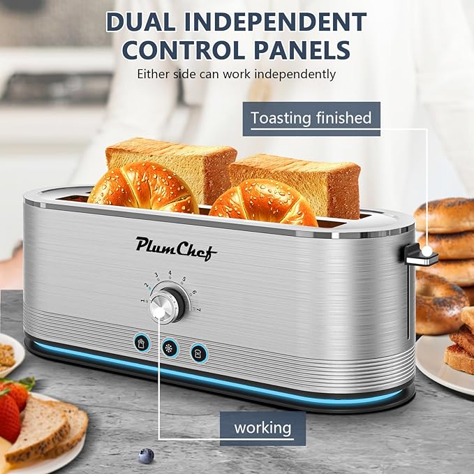 4-Slice Toaster 7 Browning Settings Defrost/Reheat Functions Removable Crumb Tray Full body Stainless Steel Housing 1350WAnti-Fingerprint Anti-Jam stainless steel