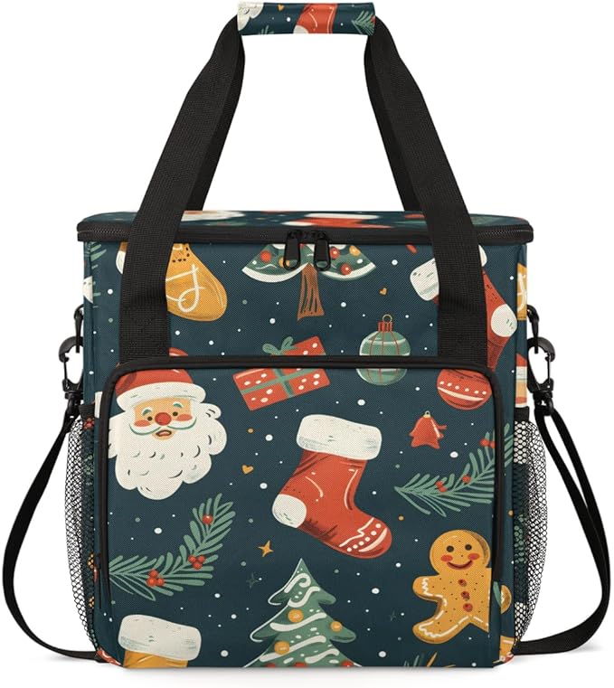 Abstract Santa Claus Coffee Maker Carrying Bag Colorful Santa Claus Travel Storage Bag Compatible with K-Mini or K-Mini Plus Single Serve Coffee Brewer Carrying Case with Pockets &amp Shoulder Stra