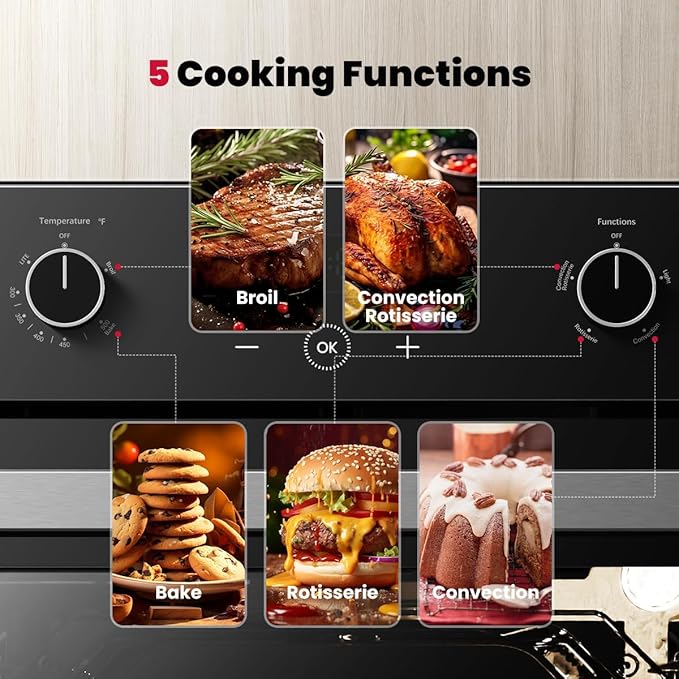 GASLAND 24 Inch Gas Wall Oven ETL Certified Built-in Natural Gas Oven with Convection Rotisserie Bake &amp Broil Digital Timer 120V Plug Easy Clean Single Wall Oven Black