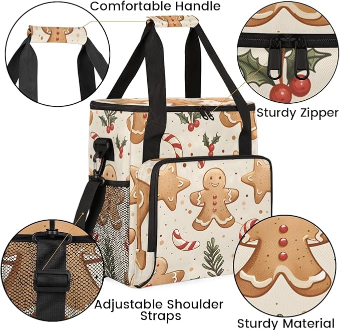 Cartoon Gingerbread Man Coffee Maker Carrying Bag Travel Storage Bag Compatible with K-Mini or K-Mini Plus Single Serve Coffee Brewer Carrying Case with Multiple Pockets &amp Shoulder Strap