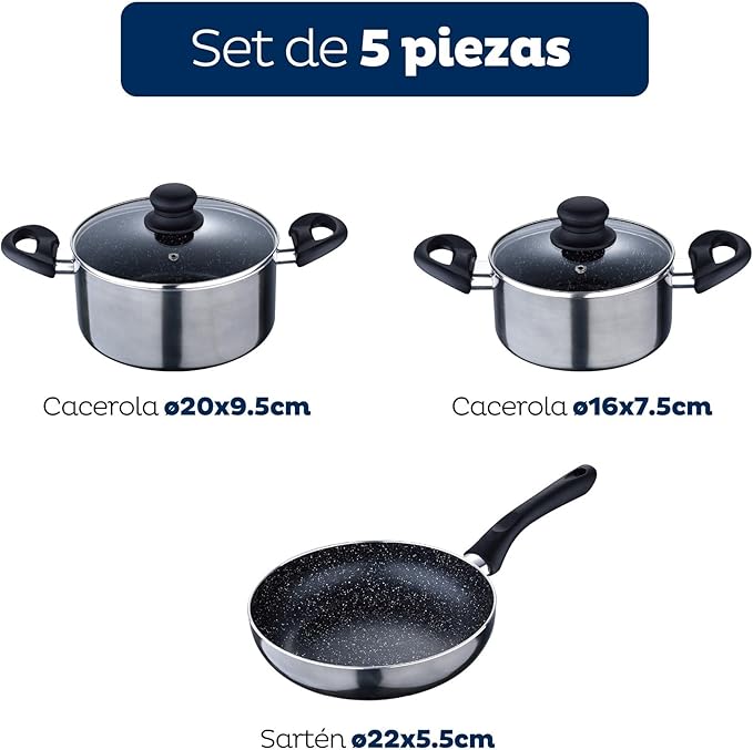5pc Pressed Aluminium Cookware Set + Set of Pans Ø16Ø20Ø24 Pressed Aluminium San Ignacio