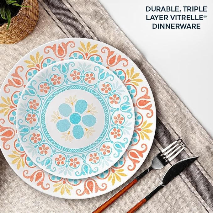 Corelle Terracotta Dreams Dinnerware Set for 6 18 Pieces Dinner Plates Appetizer Plates and 18 Oz Bowls Dishwasher Microwave and Freezer Safe Proudly Made in the USA
