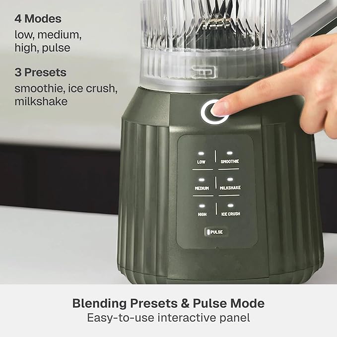 Countertop Blender with Pitcher and To-Go Cup 1100W High-Power Blender Stainless Steel Blade Multiple Speed Settings (Dusty Moss)