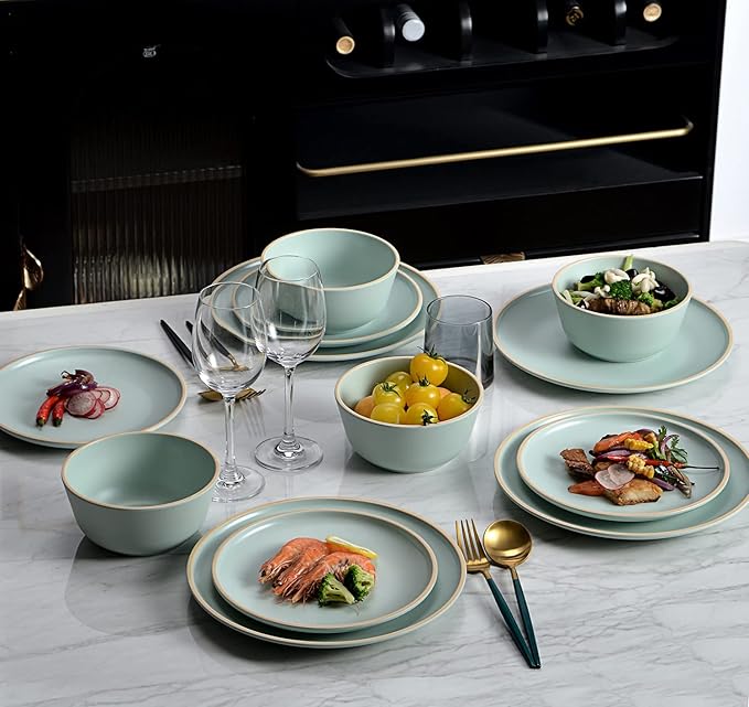 Melamine Dinnerware Sets Plates and Bowls Sets 12 Pcs Melamine Plates Dish Set for 4 Unbreakable Dinnerware Set for Party BPA Free Suitable Indoors and Outdoors (Mint Green)