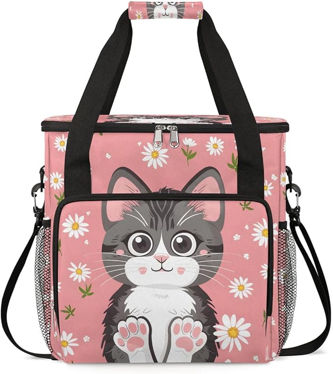 Cat and Daisy Coffee Maker Carrying Bag for Keurig K-Mini or K-Mini Plus Storage Portable Coffee Maker Travel Bag