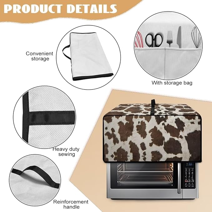 Doojoayie Brown Cow Print Toaster Oven Cover 4 Slice Bread Machine Cover Universal Fit Small Appliance Dust Protector Simple Style Kitchen Decoration