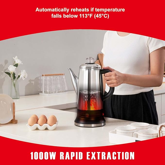 Happybuy 12-Cup Electric Coffee Percolator with Stainless Steel Construction Heat-Resistant Handle Keep Warm Feature Quick Brewing and Easy-Pour Spout Silver