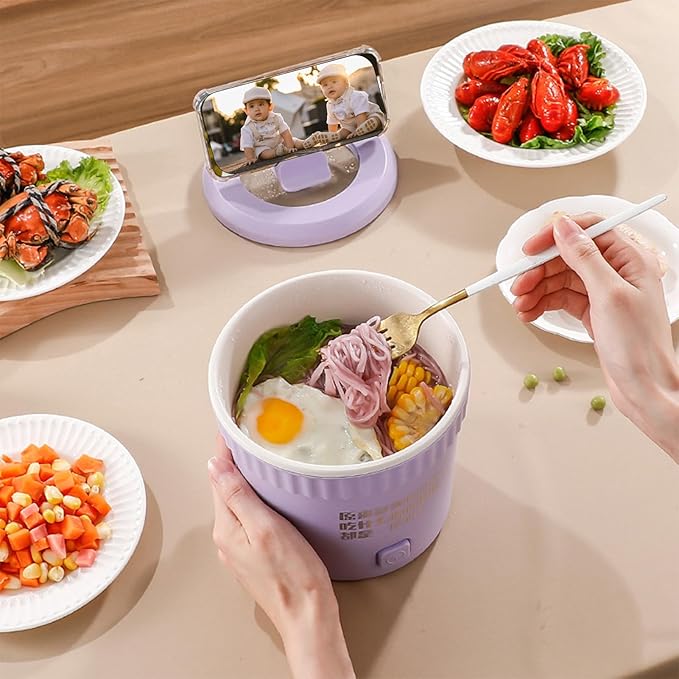 Multifunctional Mini Rice Cooker Smart Automatic Multi-function Electric Hot Pot 1L Small Household Multifunctional All-in-One Pot Soup Porridge Noodle Pot Steaming Stir-Frying (purple)