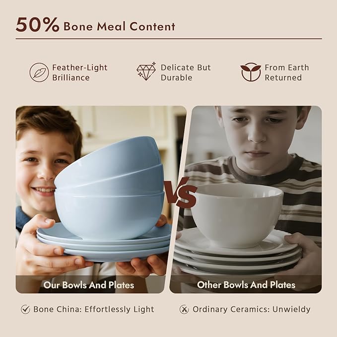 KINGSTONE Bone China Dinnerware Sets 24-Piece Dinnerware Set for 8 Lightweight Durable Dishwasher Safe Tableware for Daily Use with Elegant Design Blue