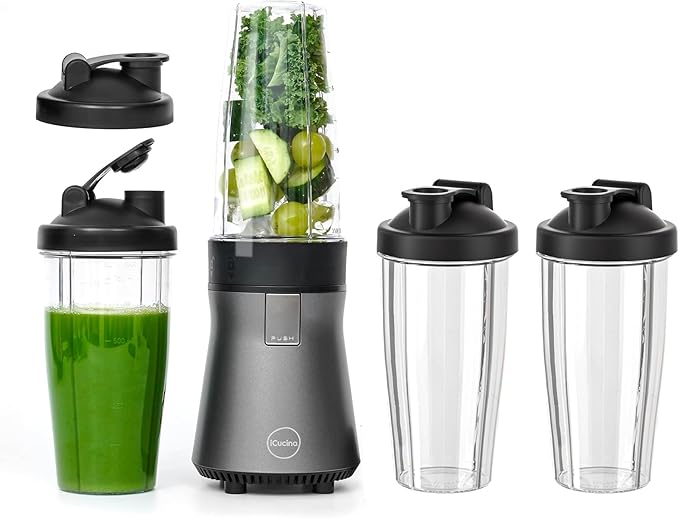 iCucina Blenders for Smoothies and Shakes 4 * 28 oz To-Go Portable Cups with Lids Easy to Clean