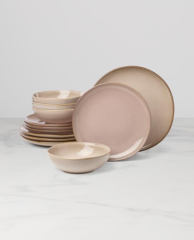 Oneida 897202 Organic Shades 12-Piece Dinnerware Set Service For 4 Unique Color May Vary Clay