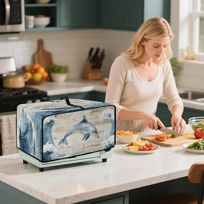 Dolphin Print Toaster Oven Air Fryer Cover Heavy Duty Bread Maker Machine Covers with Accessory Pockets Kitchen Small Appliance Accessories M