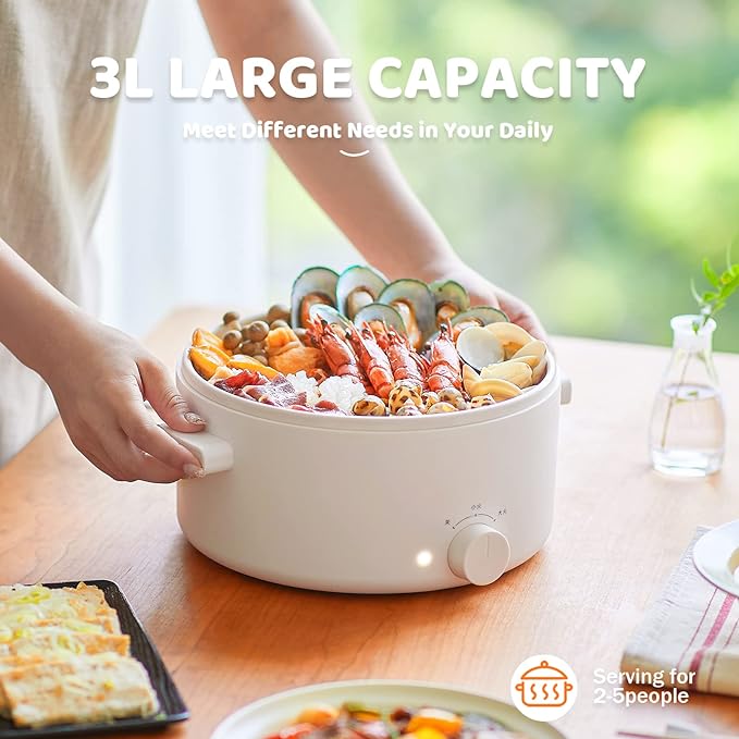 Rice Cooker 2 Cup Uncooked with 4 Cooking Functions&amp Olayks Hot Pot Electric 3L Portable Electric Pot with Ceramic Non-stick Coating for Steak Pasta