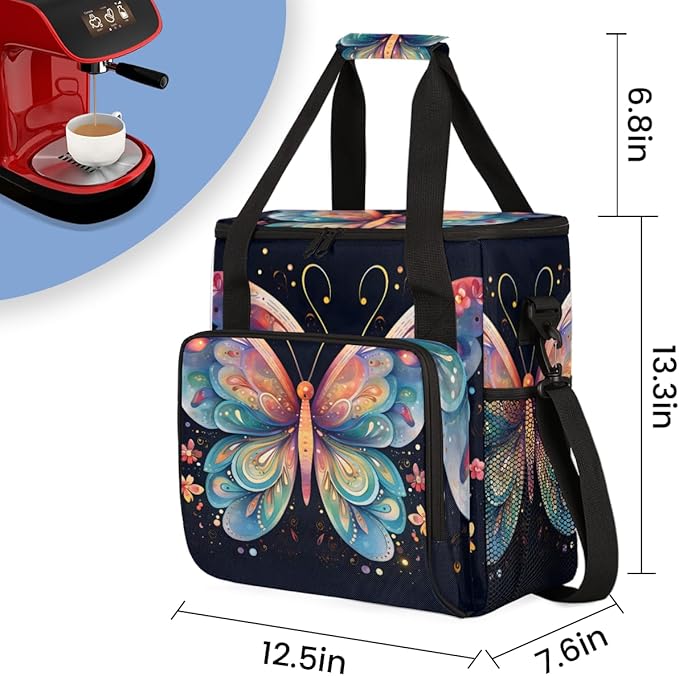 Abstract Butterfly Coffee Maker Carrying Bag Cartoon Butterfly Travel Storage Bag Compatible with K-Mini or K-Mini Plus Single Serve Coffee Brewer Carrying Case with Pockets &amp Shoulder Strap